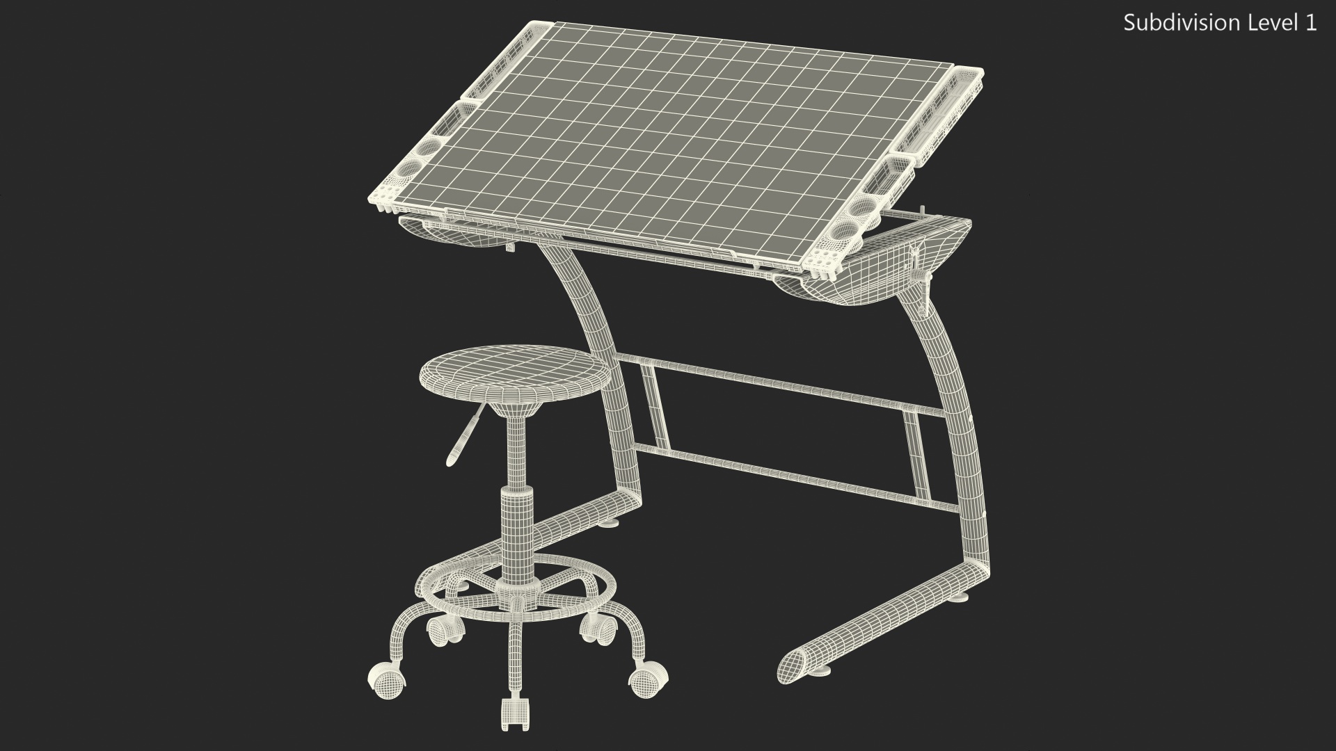 Triflex Adjustable Glass Drawing Table with Stool White Rigged 3D