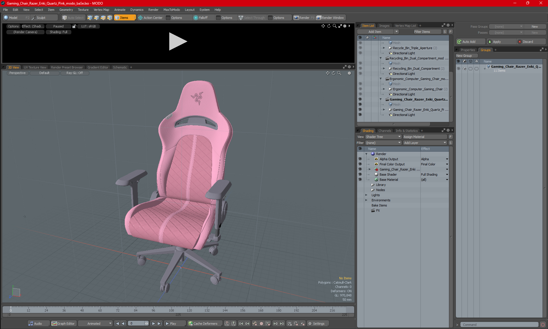 3D model Gaming Chair Razer Enki Quartz Pink