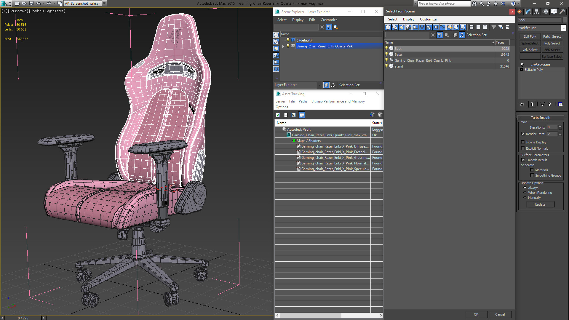 3D model Gaming Chair Razer Enki Quartz Pink