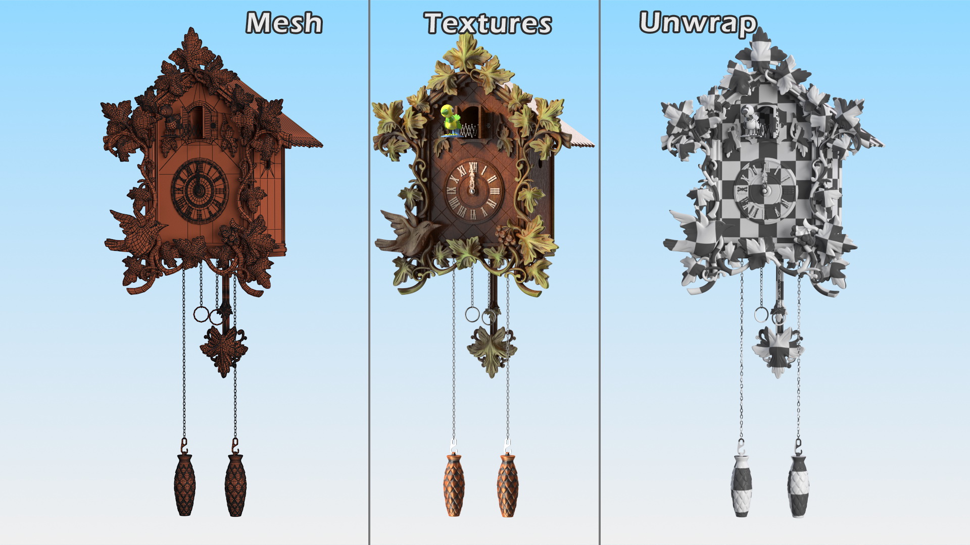 Colored Wooden Cuckoo Clock Rigged 3D model