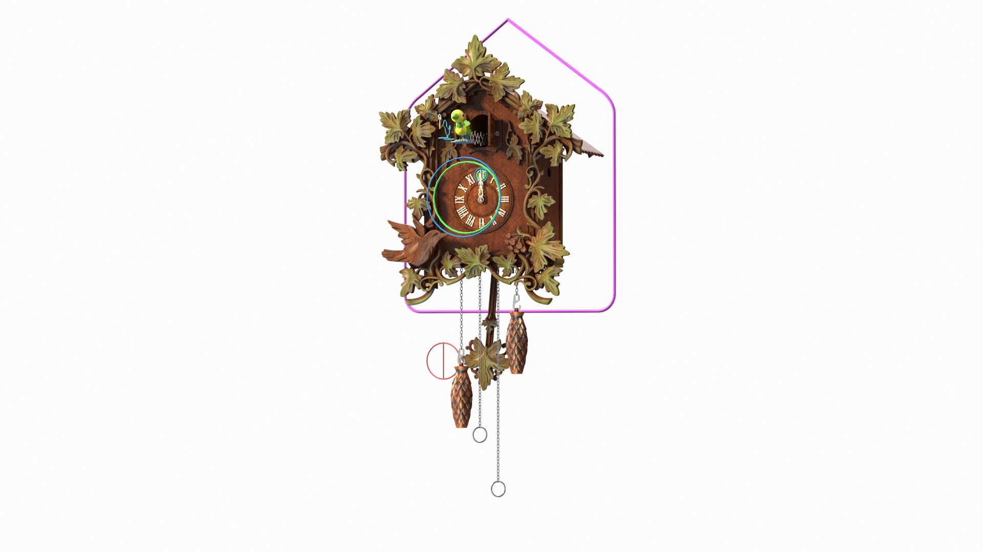 Colored Wooden Cuckoo Clock Rigged 3D model