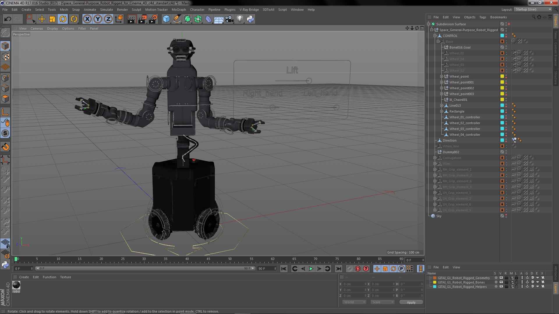 3D Space General-Purpose Robot Rigged for Cinema 4D model