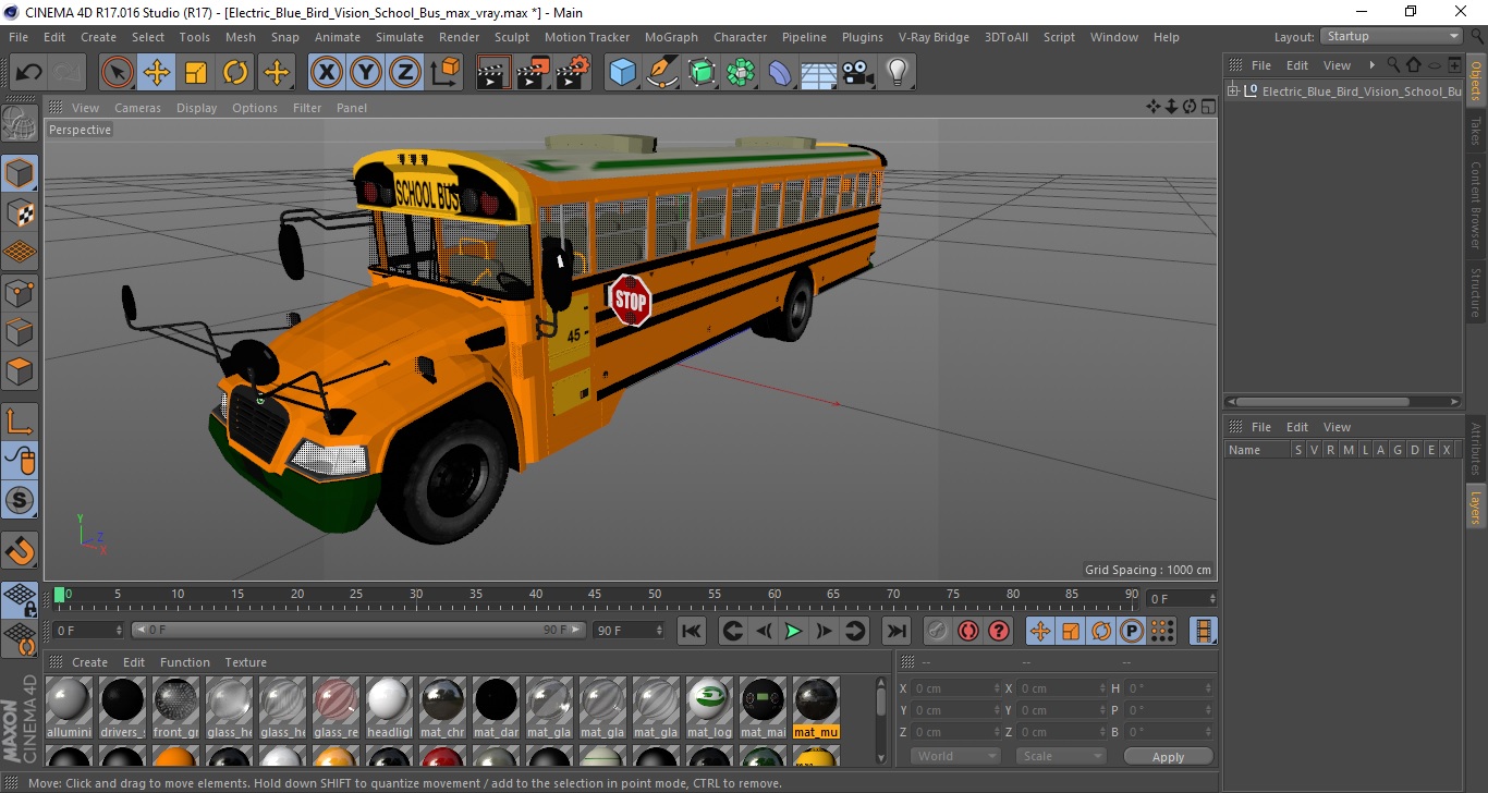 3D Electric Blue Bird Vision School Bus