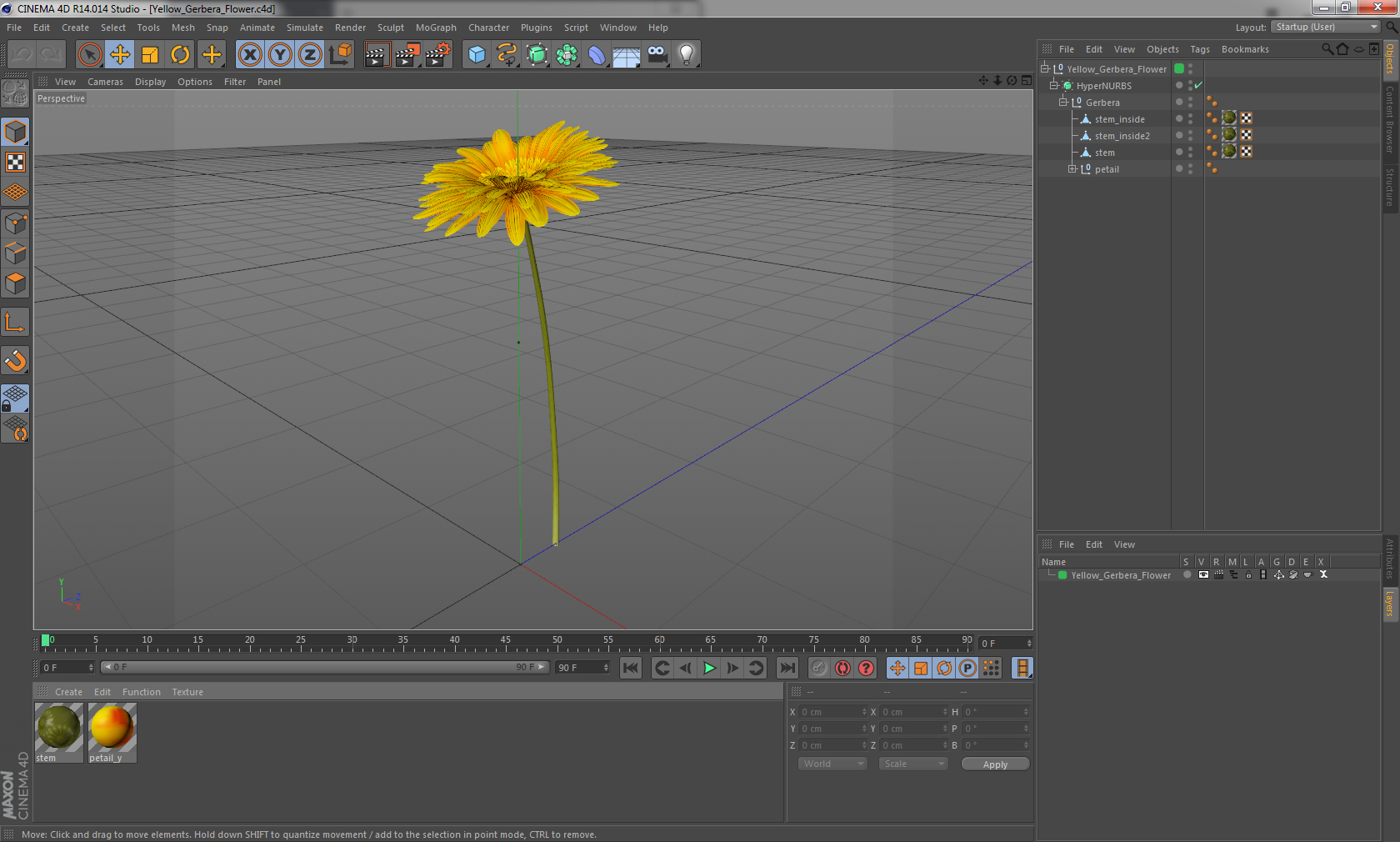 3D Yellow Gerbera Flower