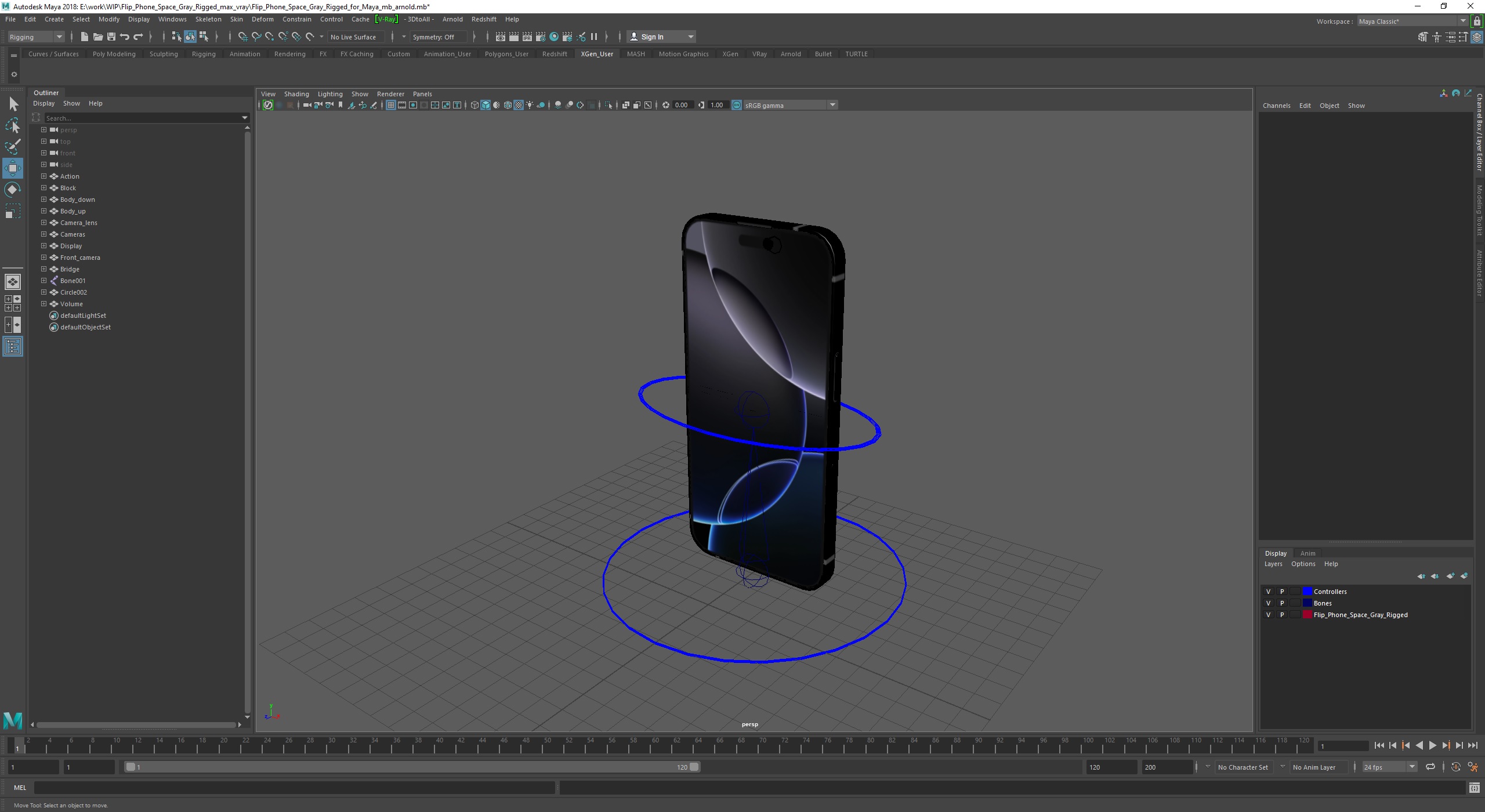 Flip Phone Space Gray Rigged for Maya 3D