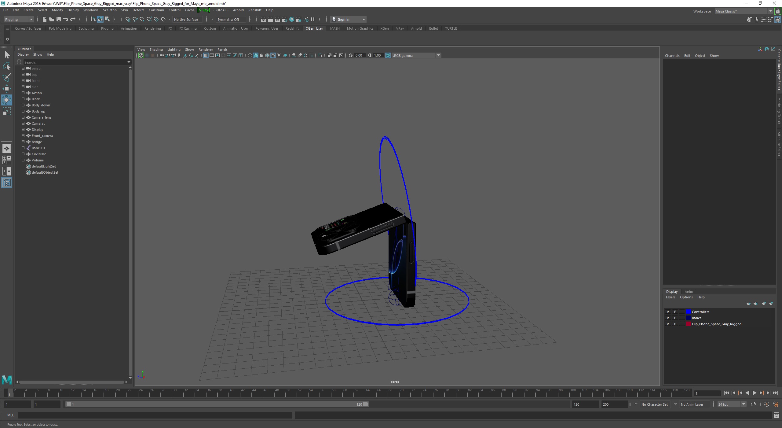 Flip Phone Space Gray Rigged for Maya 3D