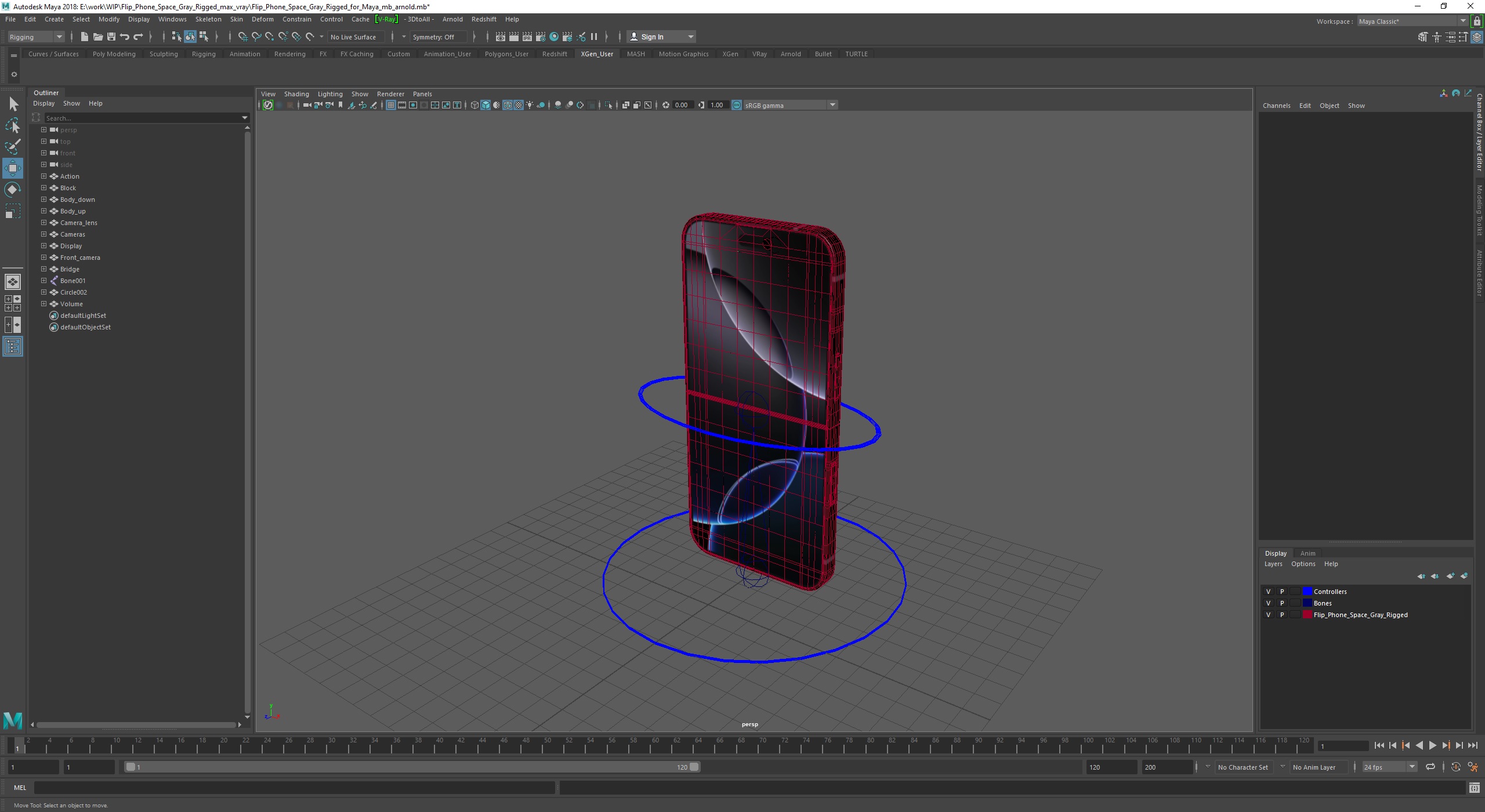 Flip Phone Space Gray Rigged for Maya 3D