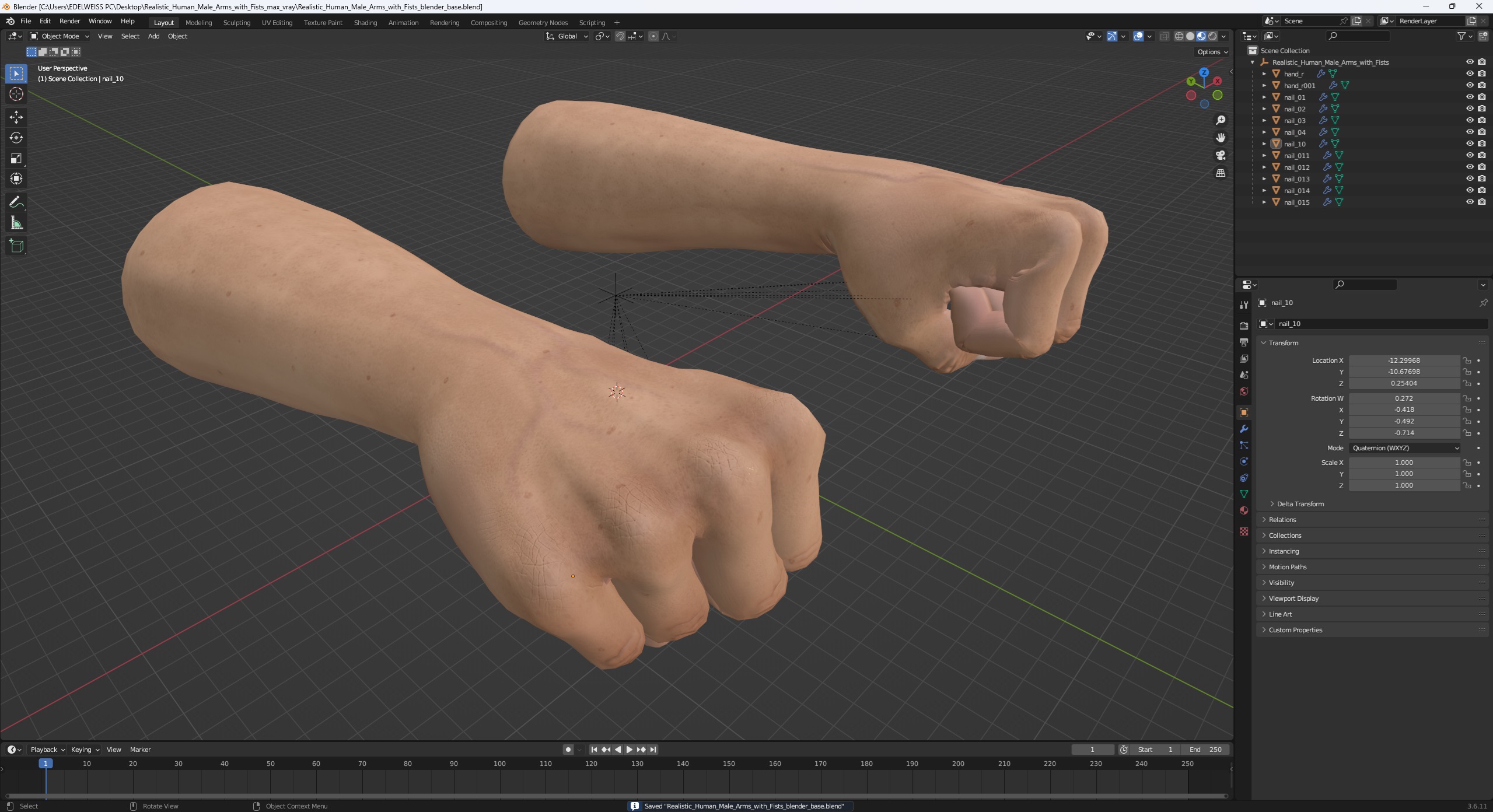 3D Realistic Human Male Arms with Fists