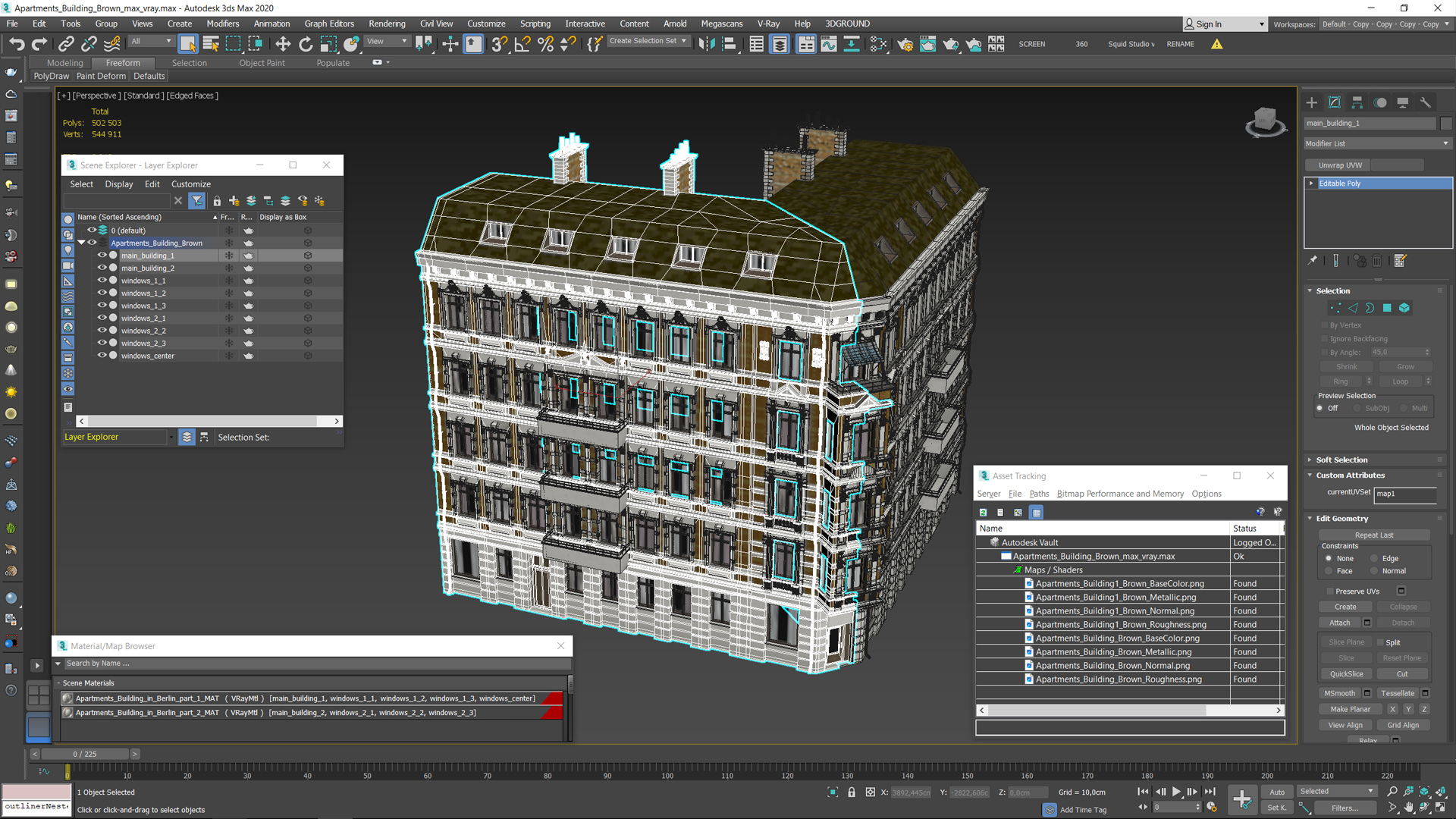 3D model Apartments Building Brown