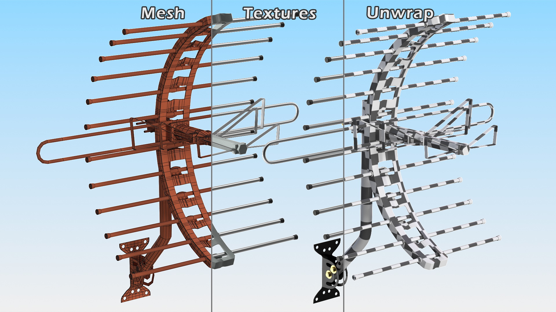 UHF with VHF Dipoles Long Range TV Antenna 3D