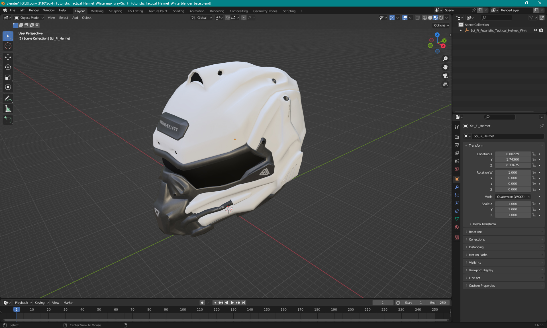 Sci-Fi Futuristic Tactical Helmet White 3D model