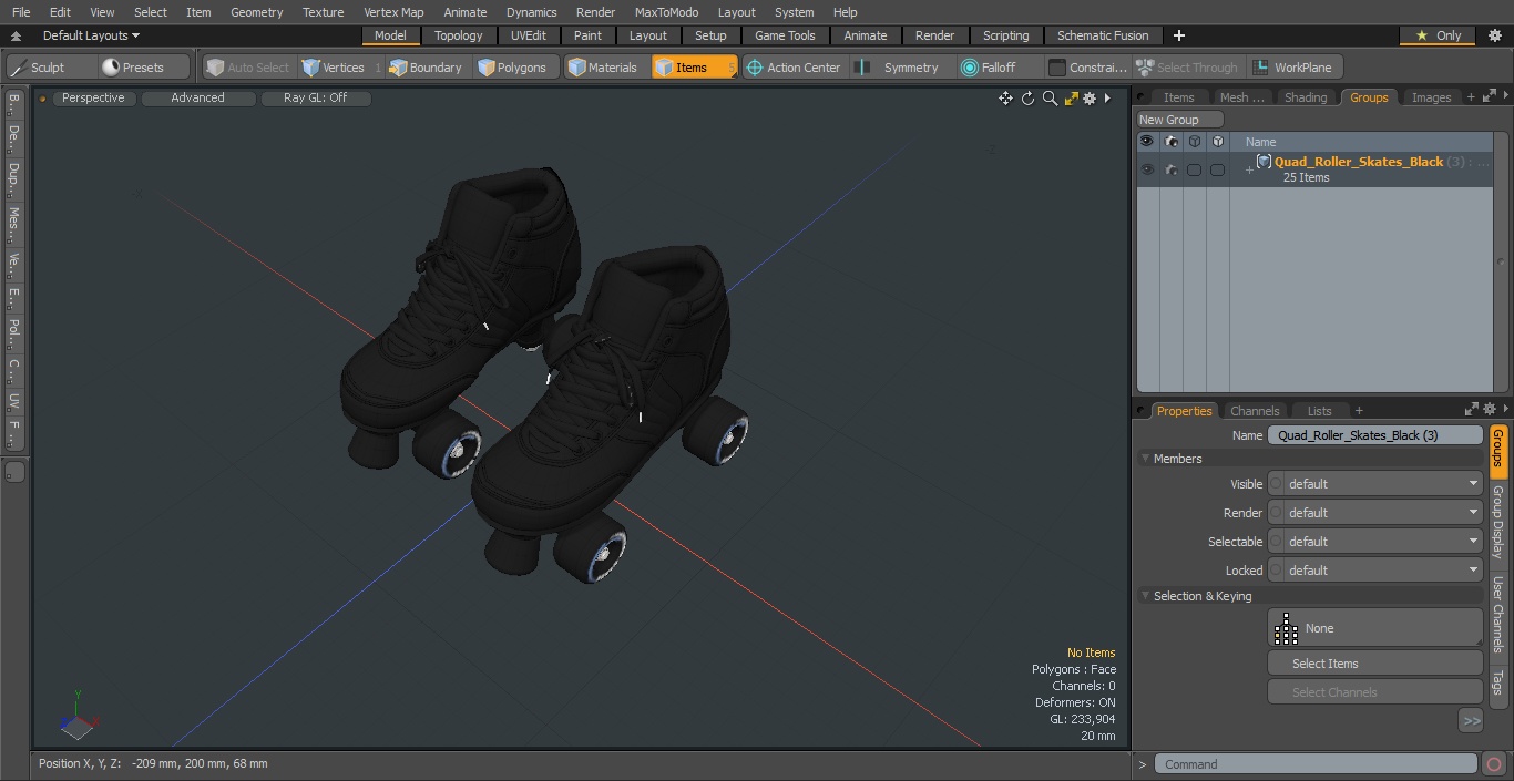 Quad Roller Skates Black 3D model