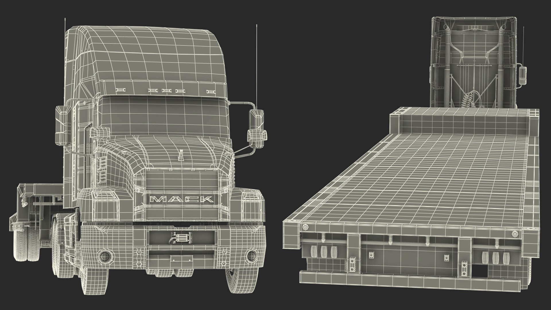 Mack Anthem Truck with Single Drop Tri Axle Extendable Trailer 3D