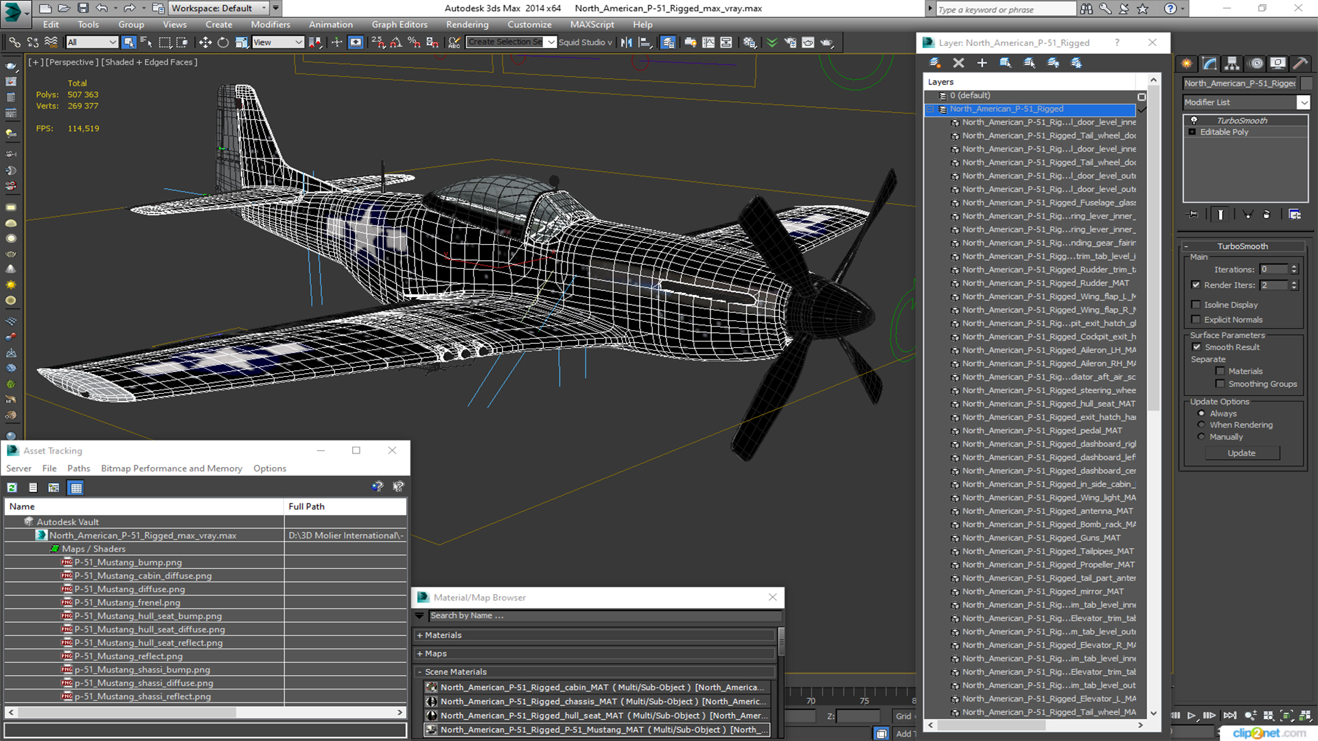 3D North American P-51 Rigged