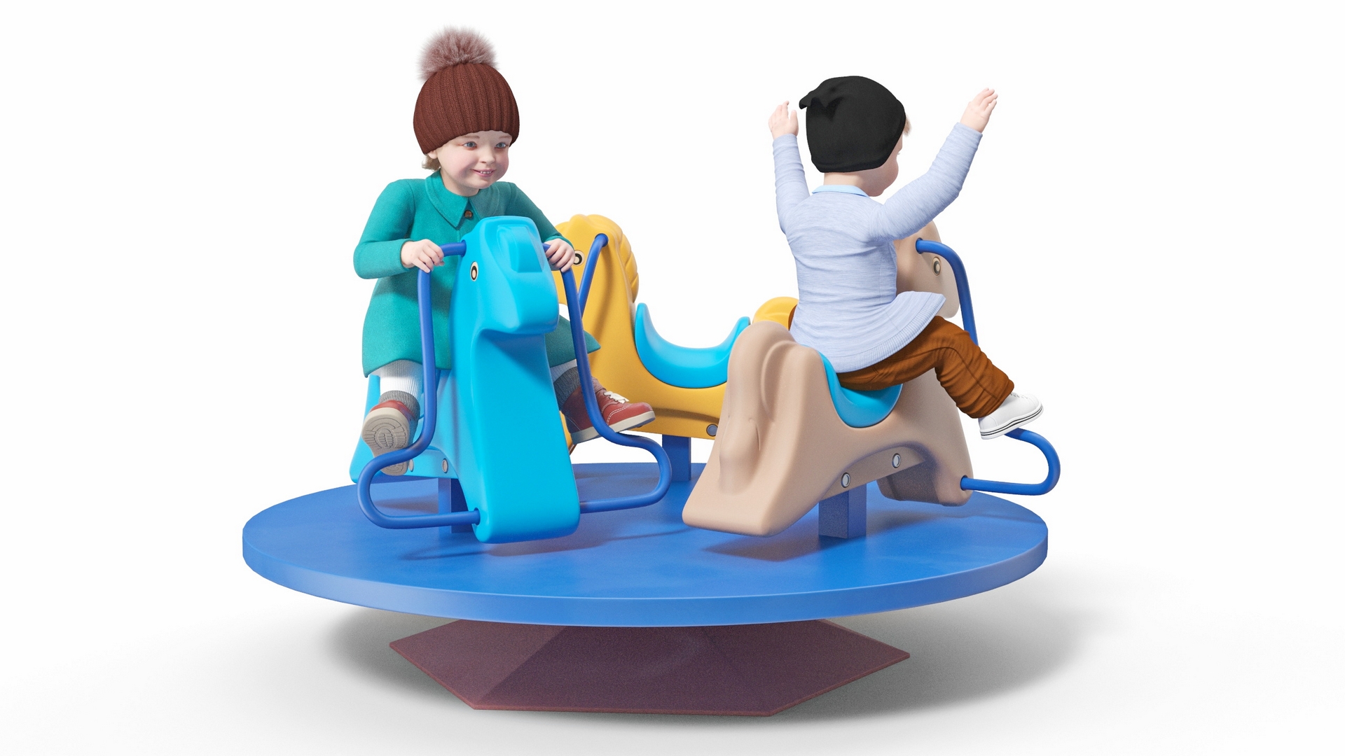 Boy and Girl Riding Carousel Fur 3D