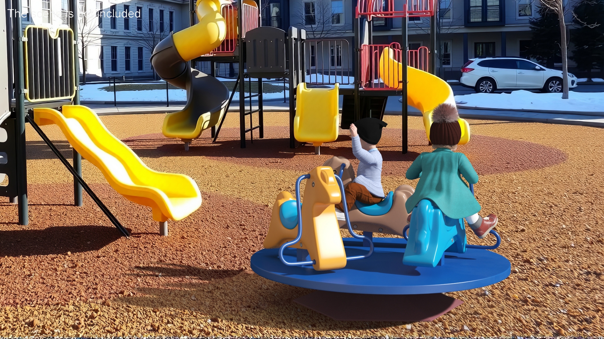 Boy and Girl Riding Carousel Fur 3D