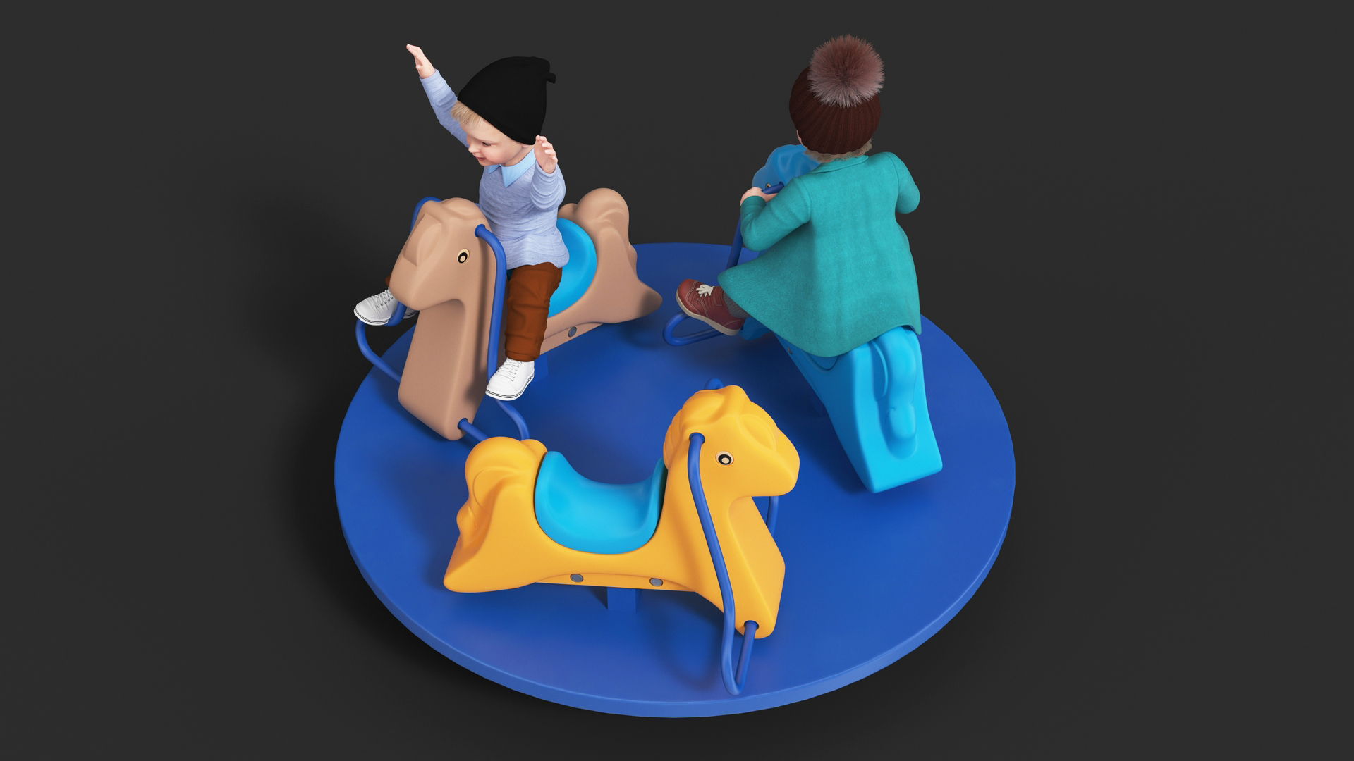 Boy and Girl Riding Carousel Fur 3D