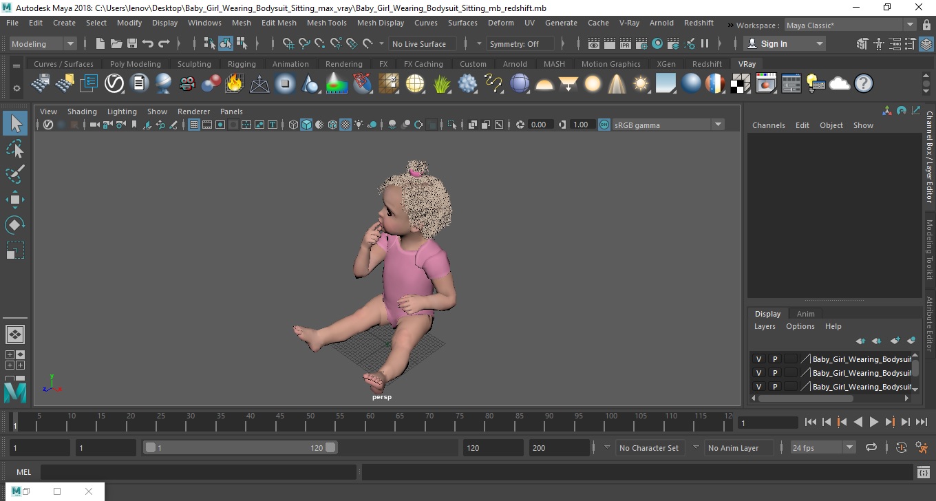 Baby Girl Wearing Bodysuit Sitting 3D model