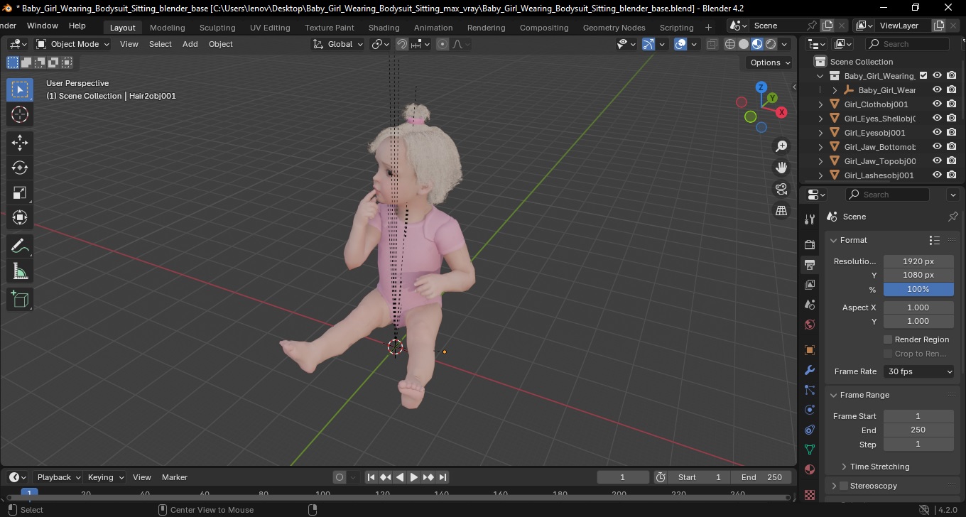 Baby Girl Wearing Bodysuit Sitting 3D model