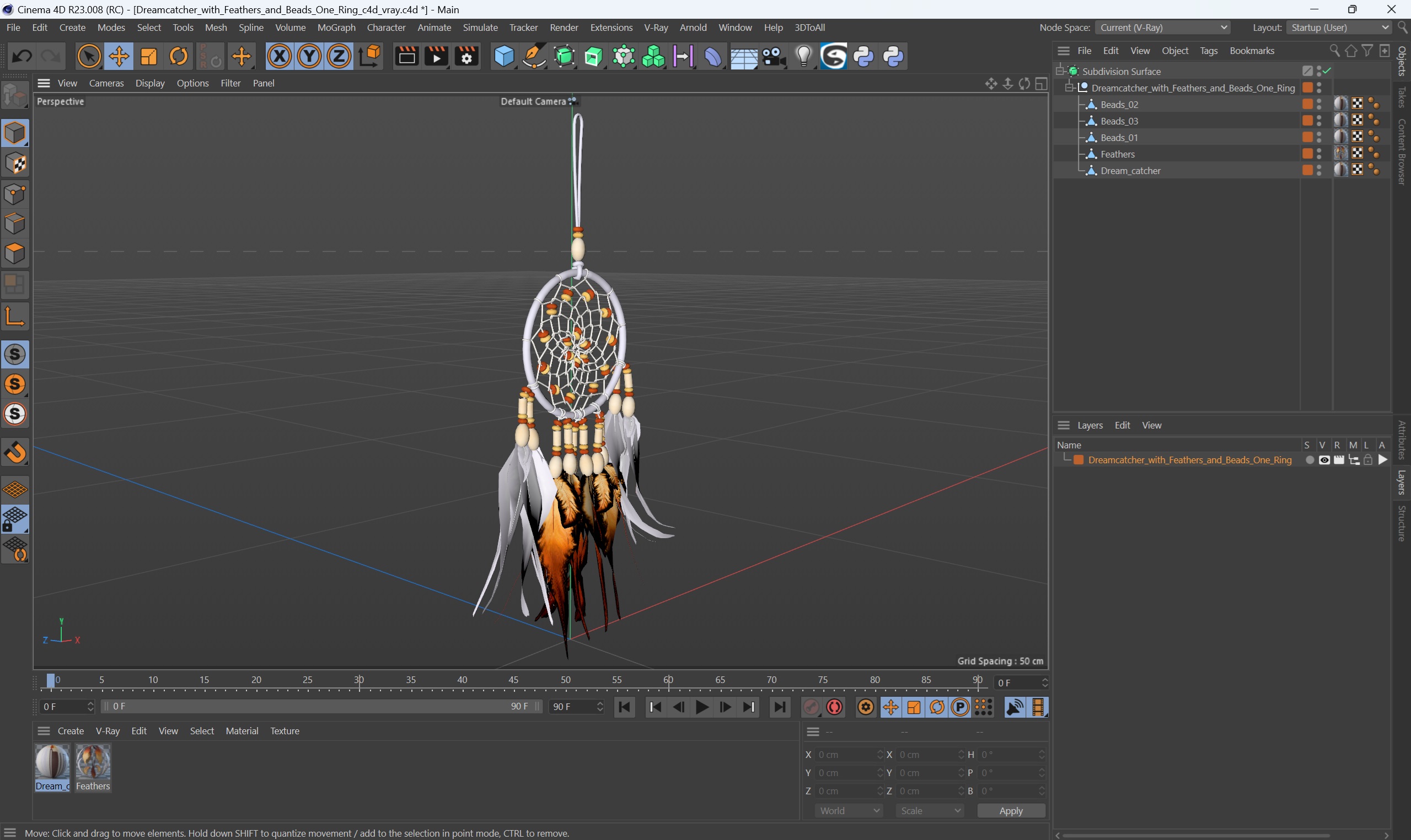 3D model Dreamcatcher with Feathers and Beads One Ring