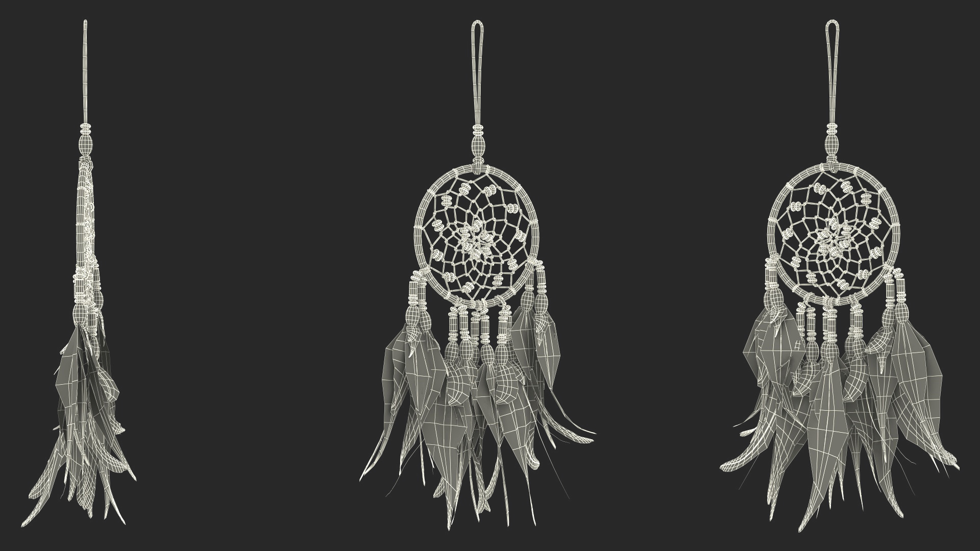 3D model Dreamcatcher with Feathers and Beads One Ring