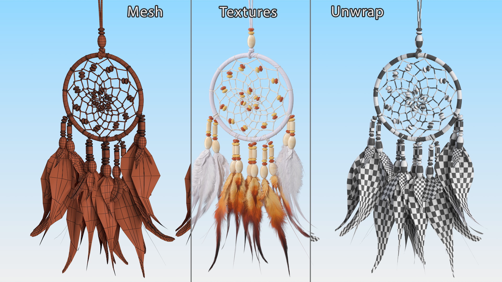 3D model Dreamcatcher with Feathers and Beads One Ring