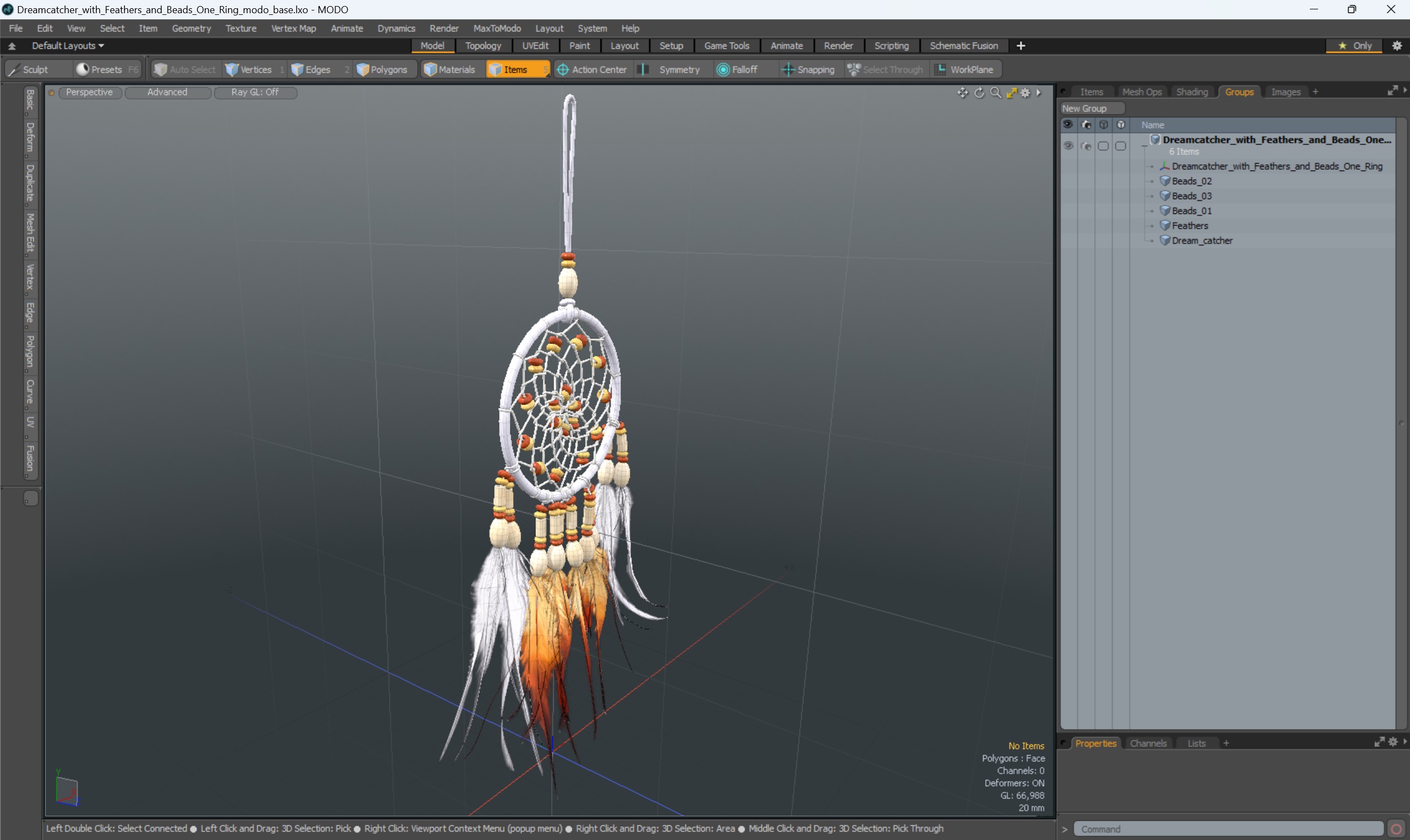 3D model Dreamcatcher with Feathers and Beads One Ring