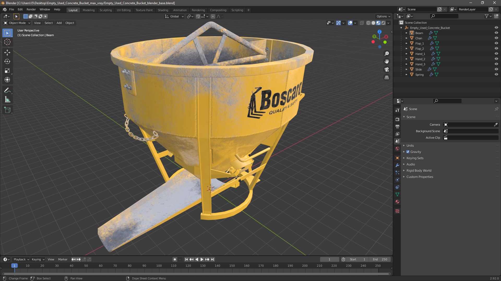 3D Empty Used Concrete Bucket