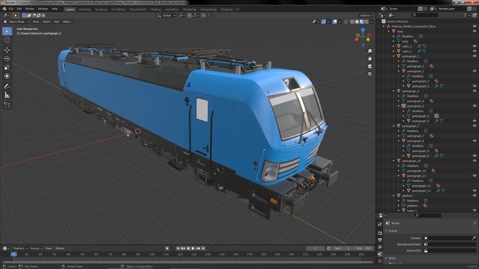 3D model Railway Modern Locomotive Blue