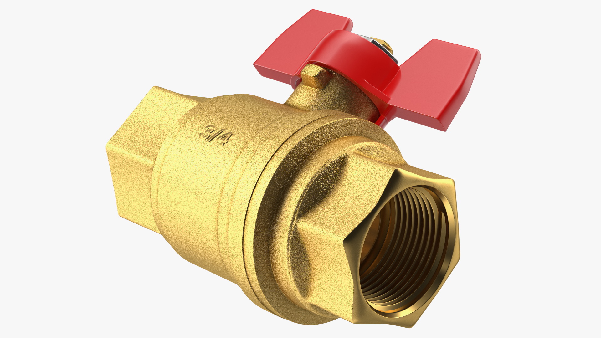 3D Ball Valve with Red Butterfly Handle