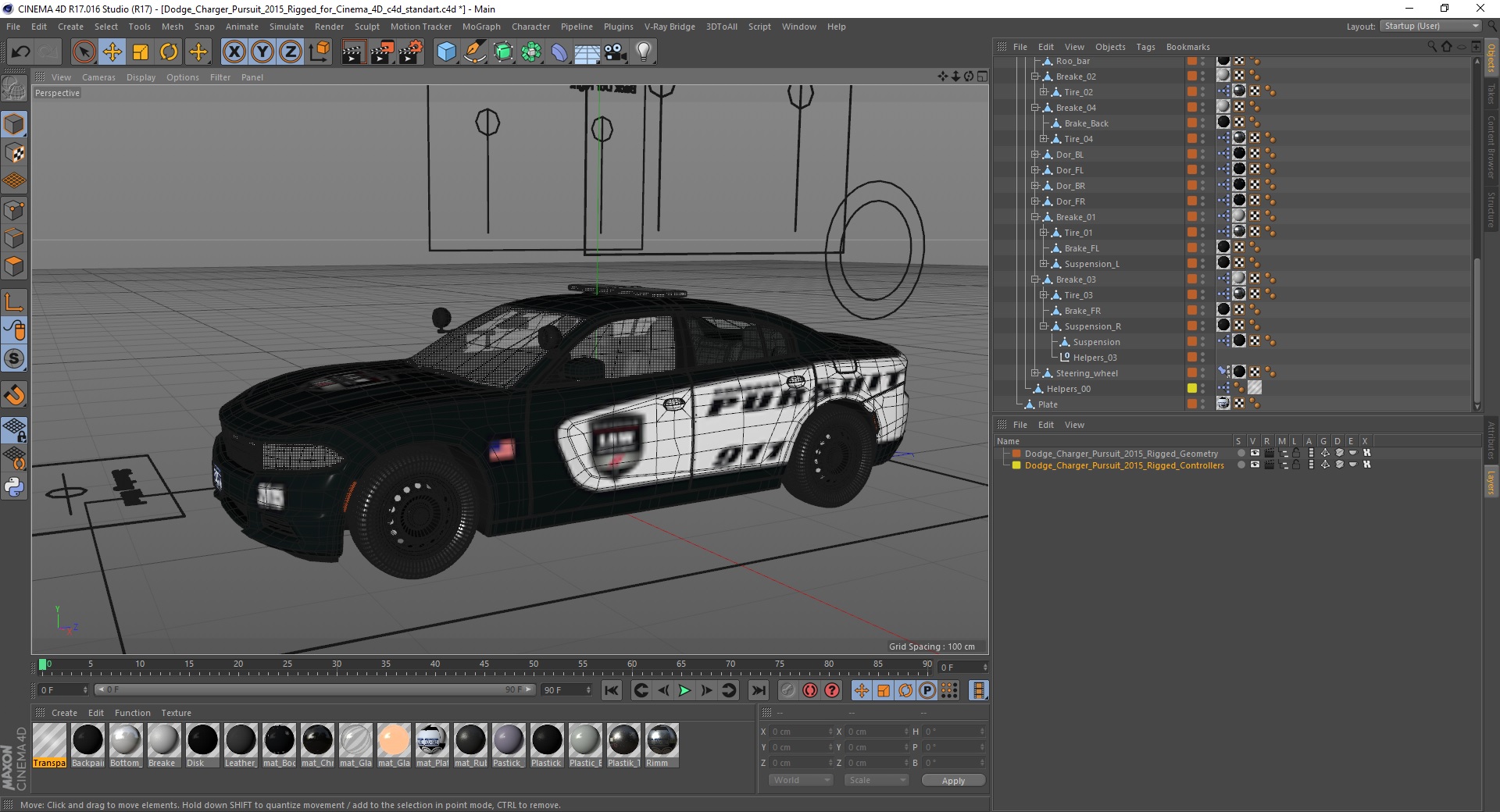 Dodge Charger Pursuit 2015 Rigged for Cinema 4D 3D