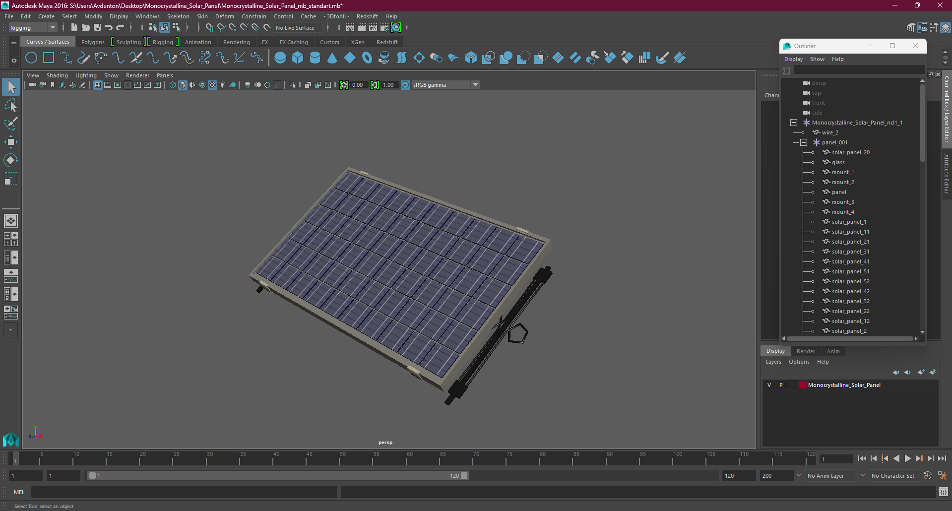 Monocrystalline Solar Panel 3D