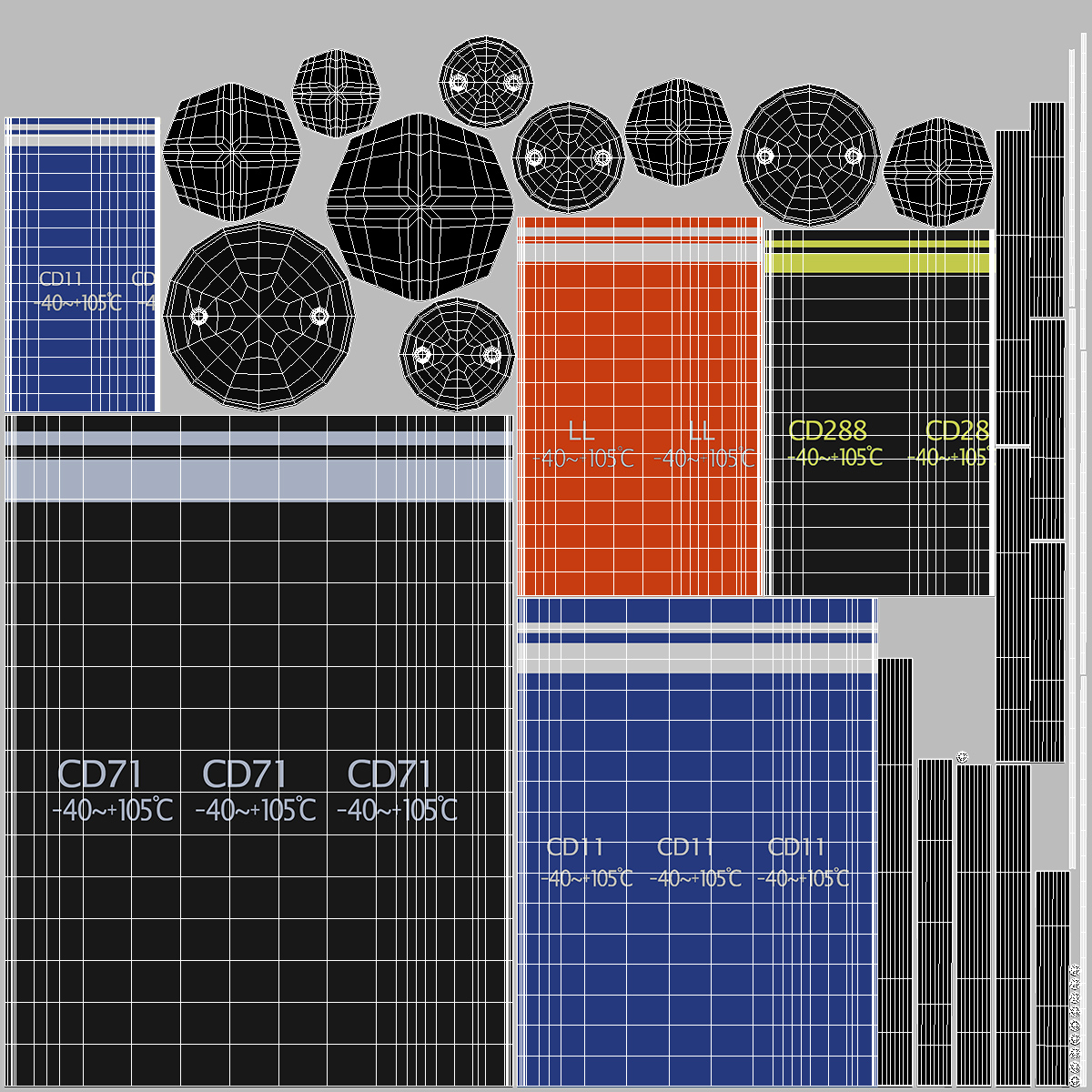 3D model Aluminum Electrolytic Capacitor Set