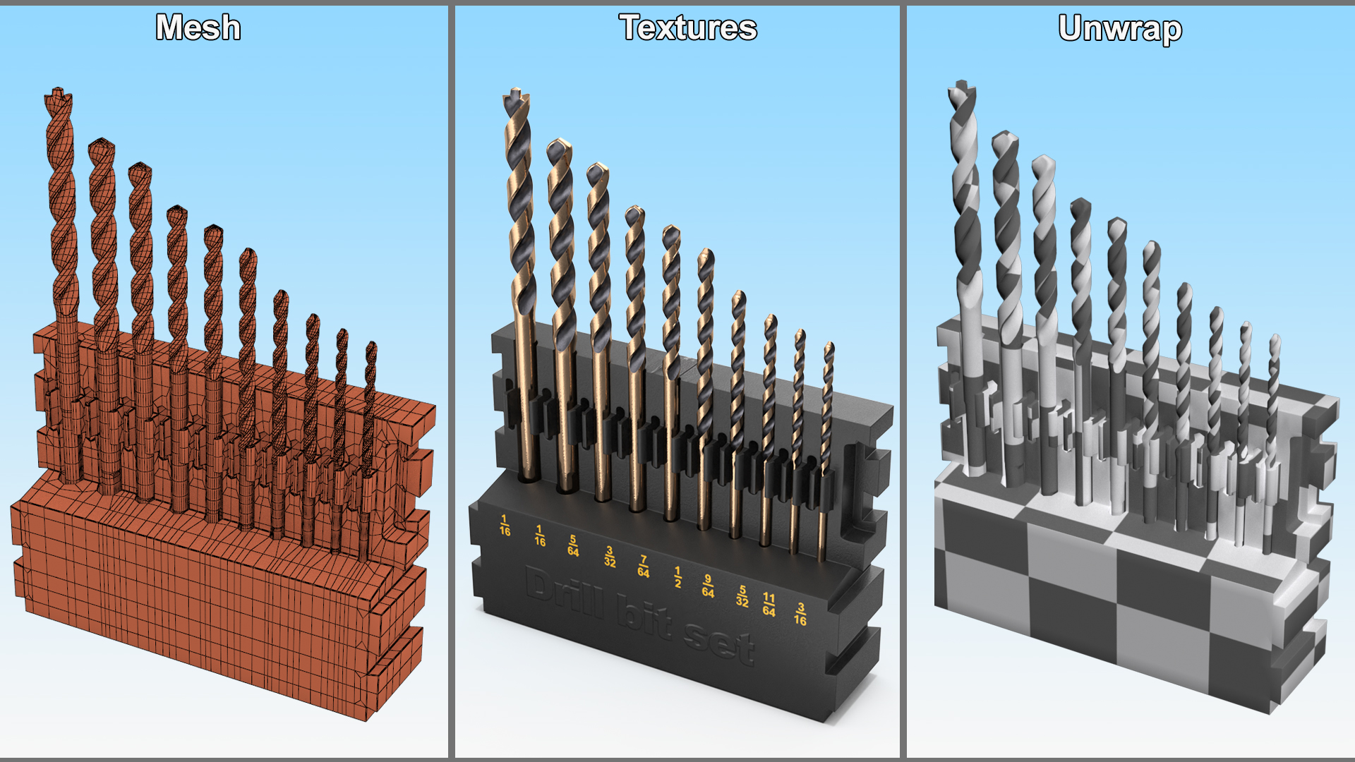 3D Gold Ferrous Drill Bit Set