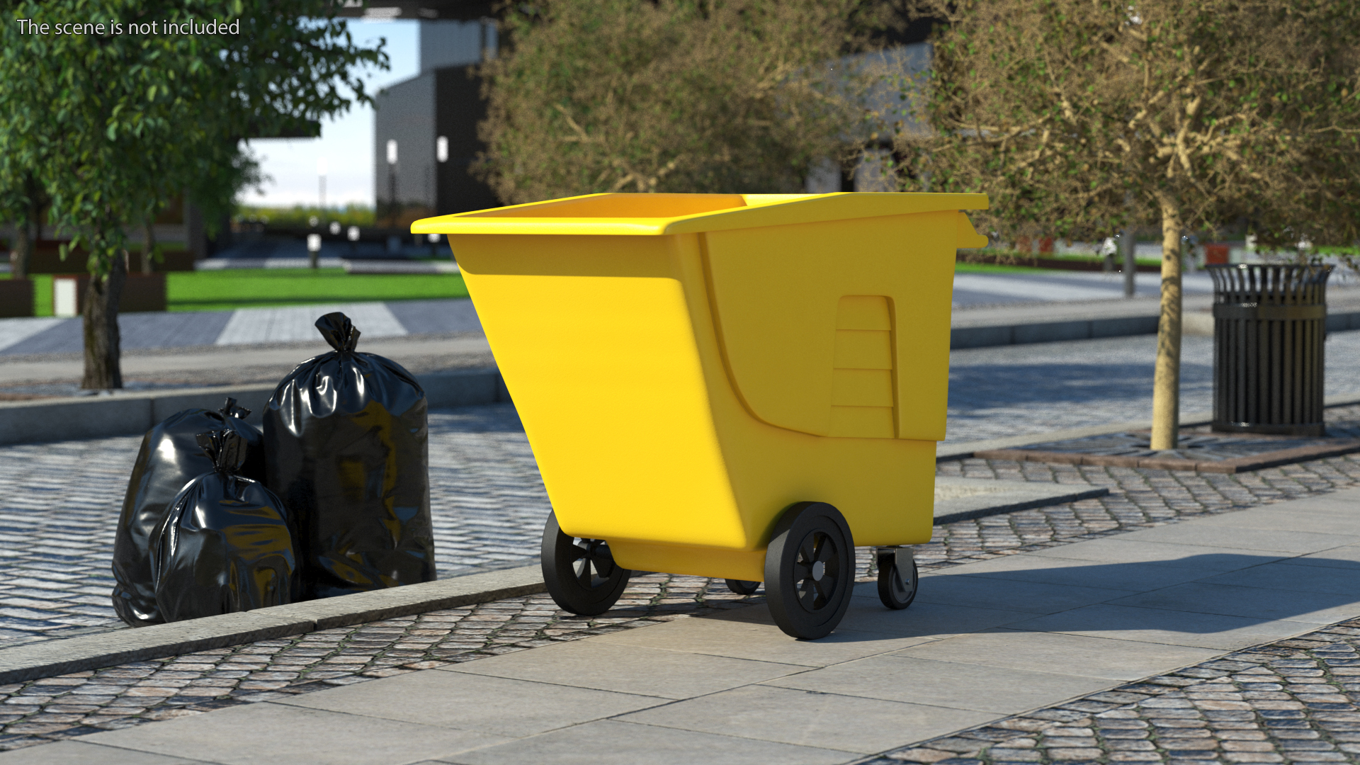 3D Industrial Yellow Trash Cart model