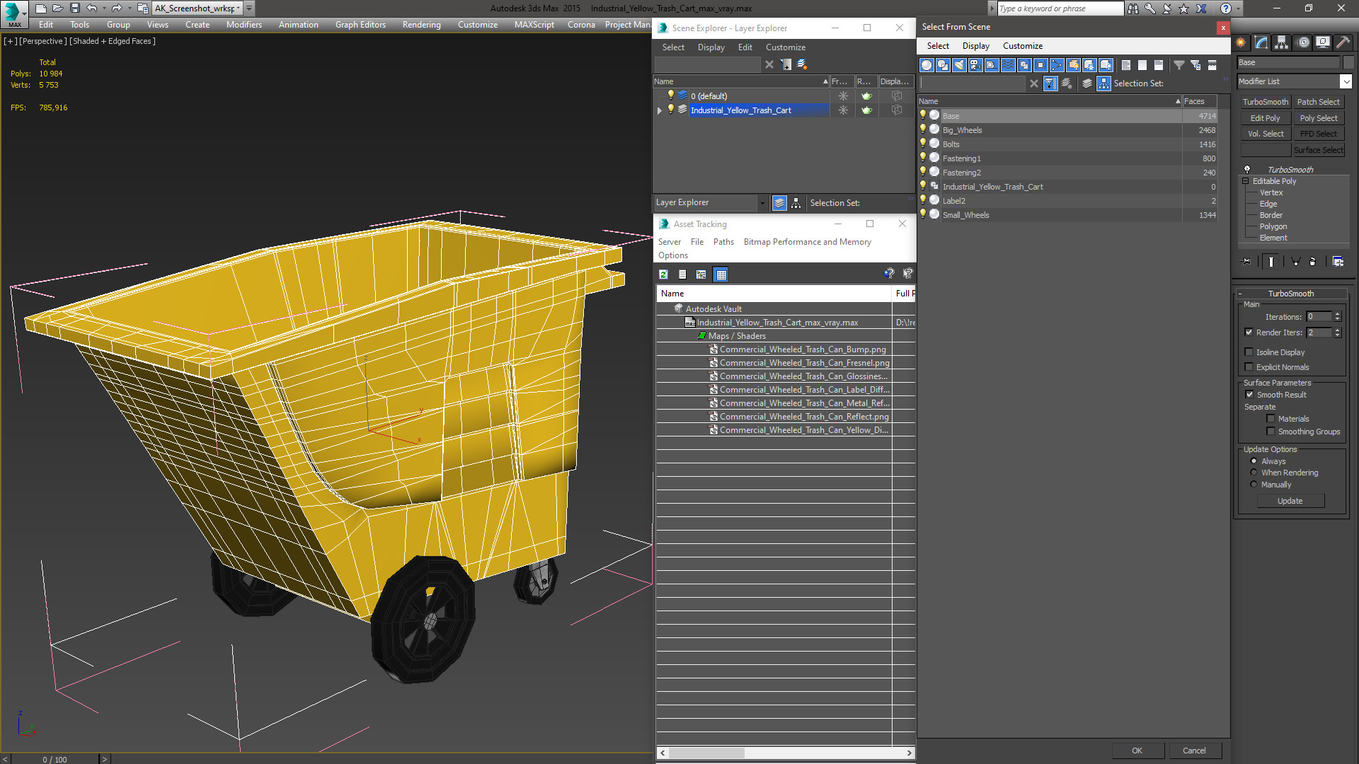 3D Industrial Yellow Trash Cart model