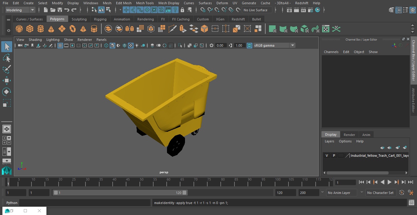 3D Industrial Yellow Trash Cart model