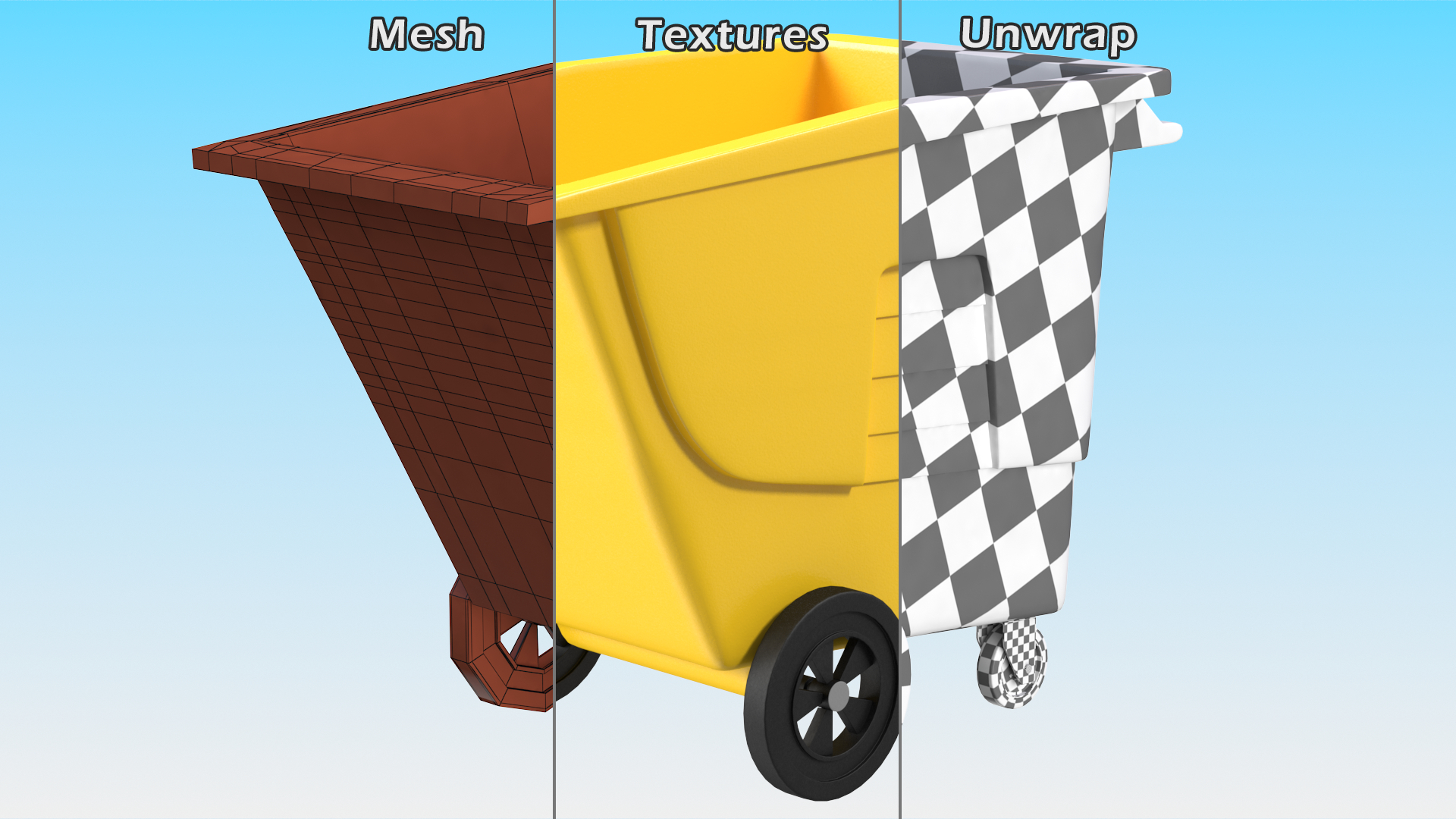 3D Industrial Yellow Trash Cart model