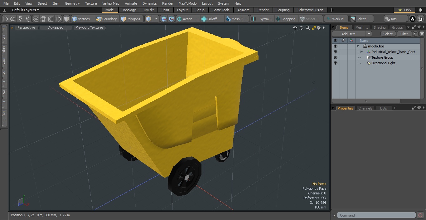 3D Industrial Yellow Trash Cart model