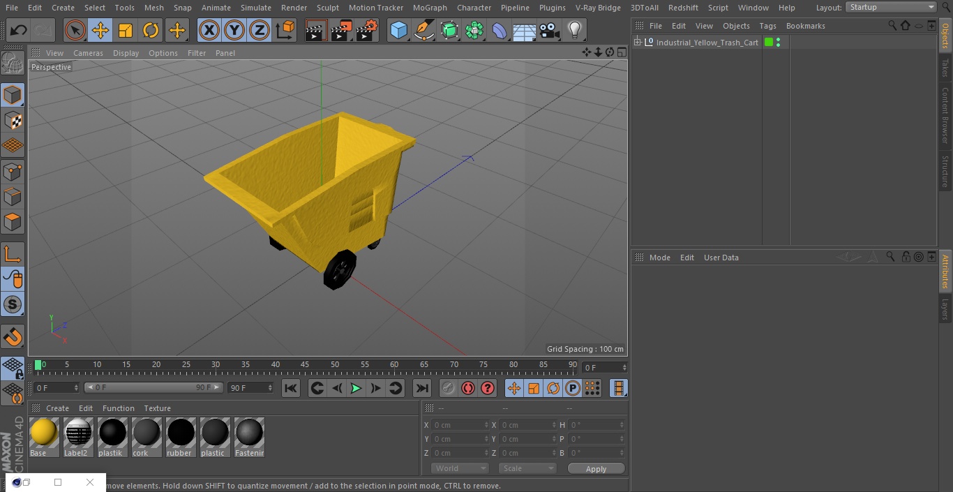 3D Industrial Yellow Trash Cart model