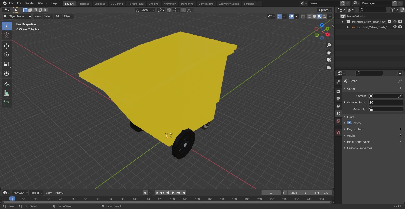 3D Industrial Yellow Trash Cart model