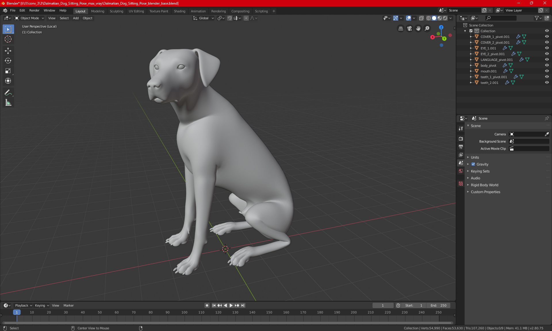 Spotted Sitting Dalmatian Dog 3D model