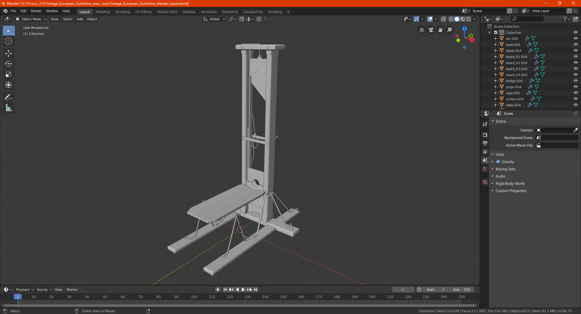 Vintage European Guillotine 3D