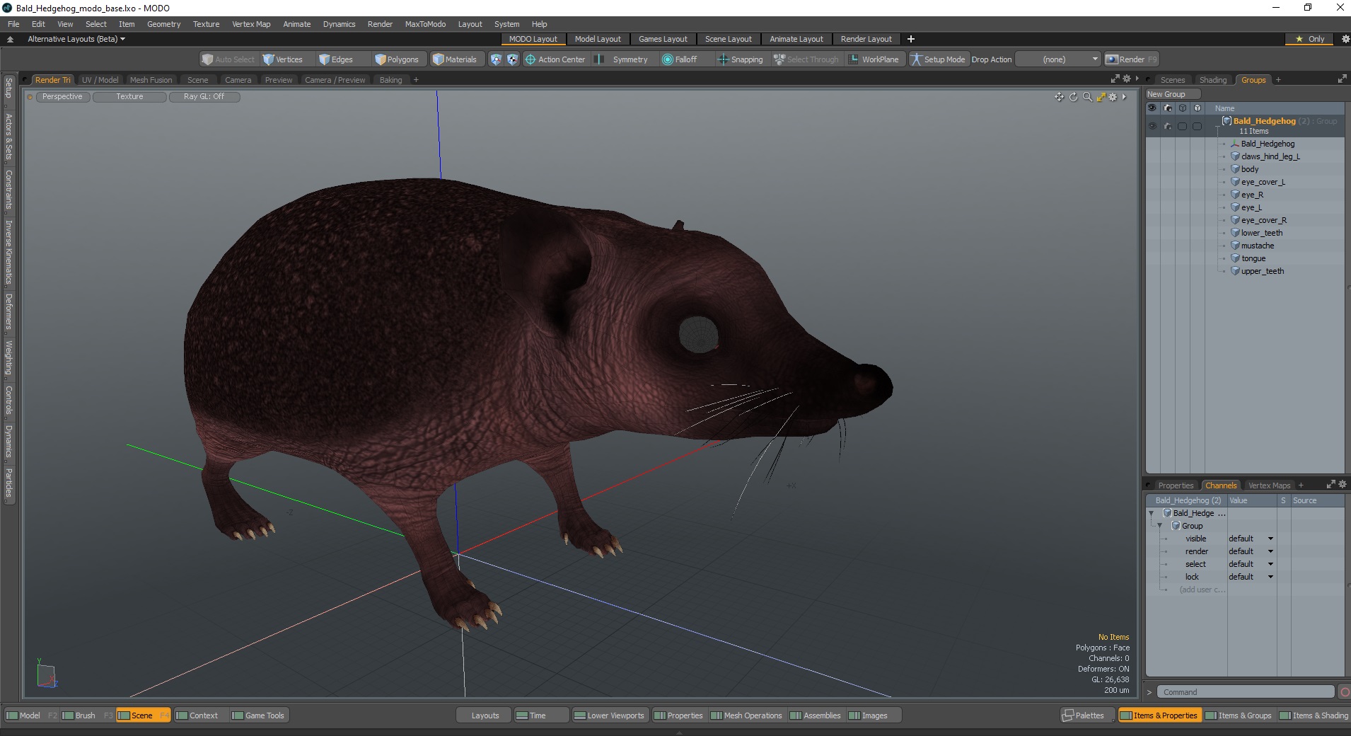 3D Bald Hedgehog model