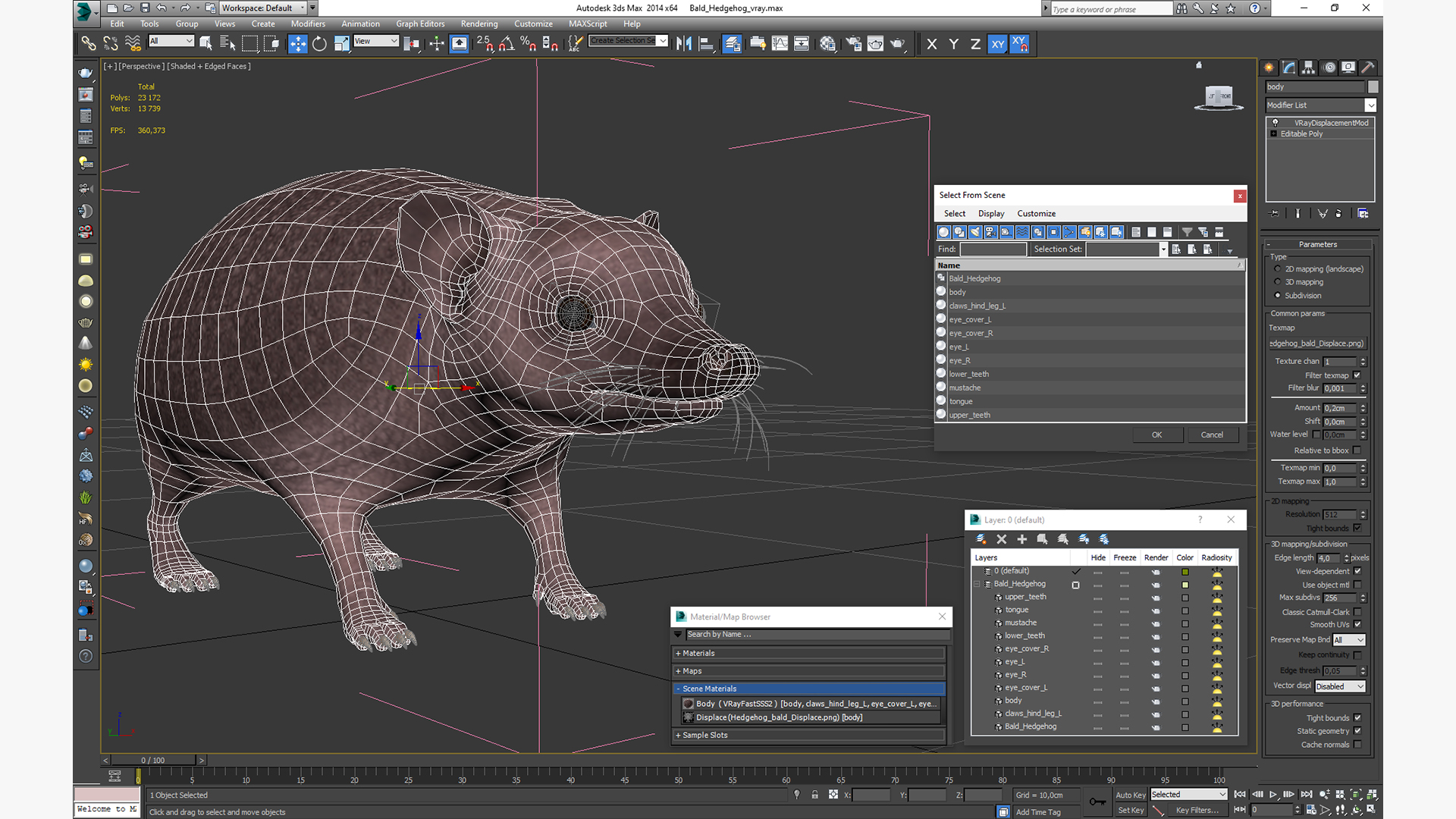 3D Bald Hedgehog model