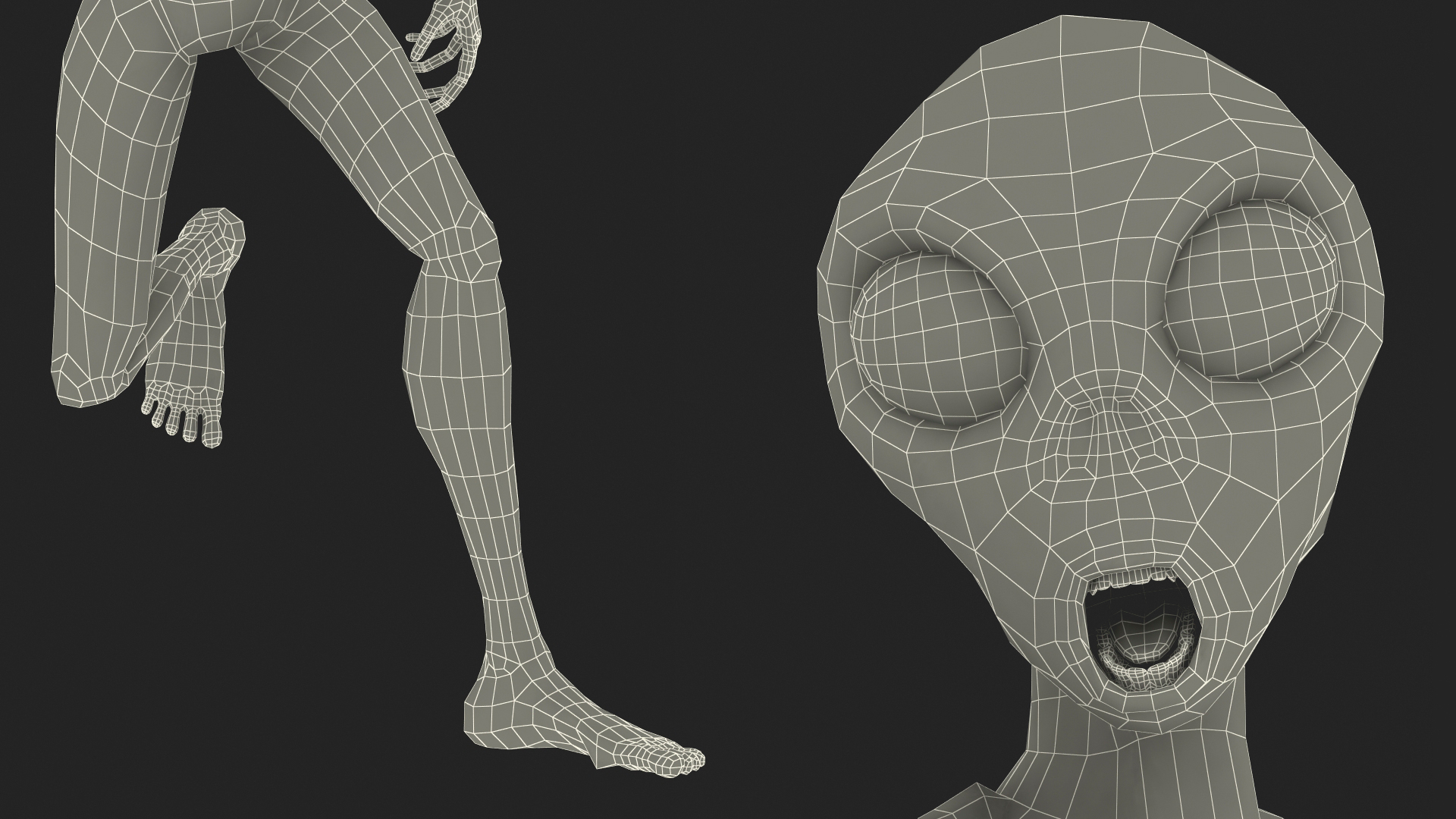 3D Humanoid Alien Running Pose Fur