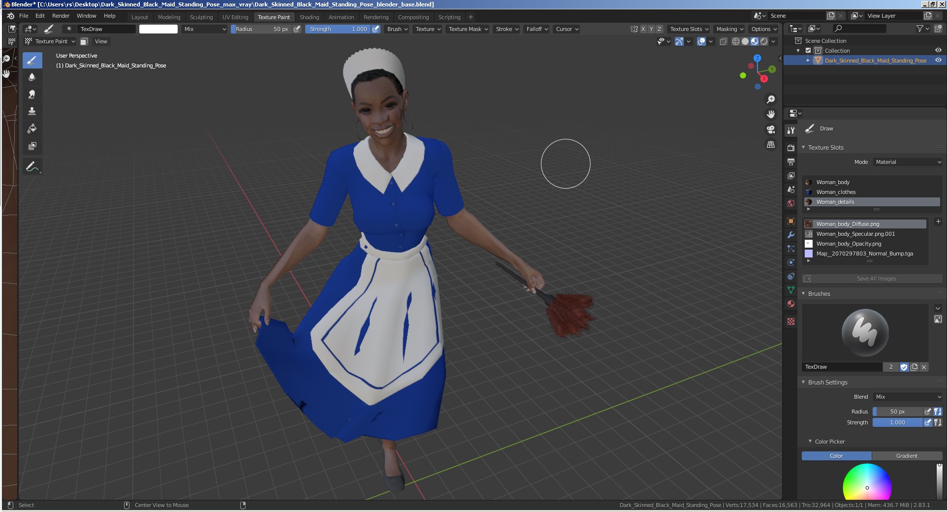 Dark Skinned Black Maid Standing Pose 3D