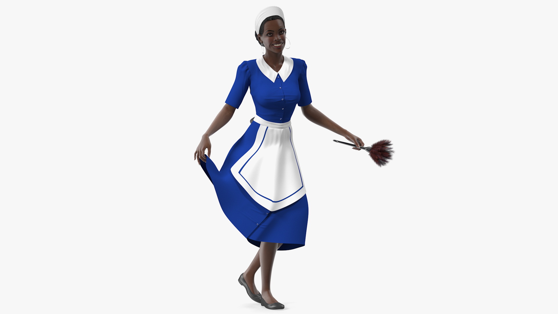 Dark Skinned Black Maid Standing Pose 3D