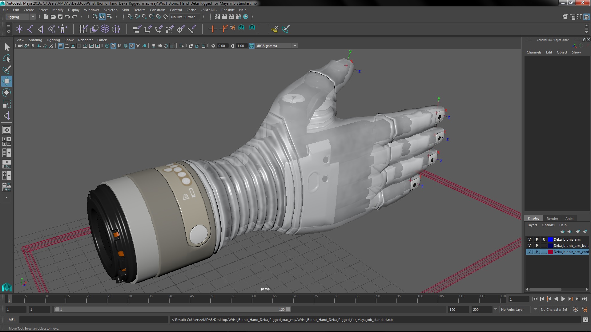 3D Wrist Bionic Hand Deka Rigged for Maya model