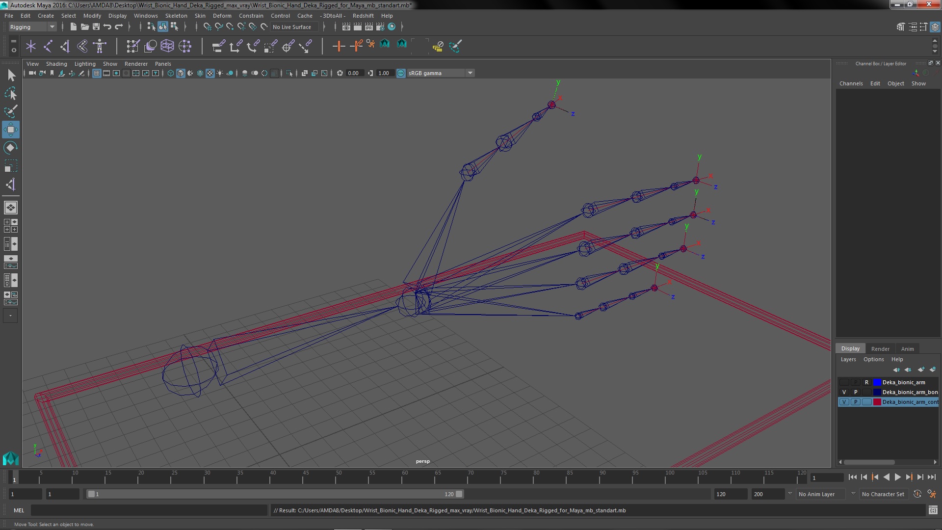 3D Wrist Bionic Hand Deka Rigged for Maya model